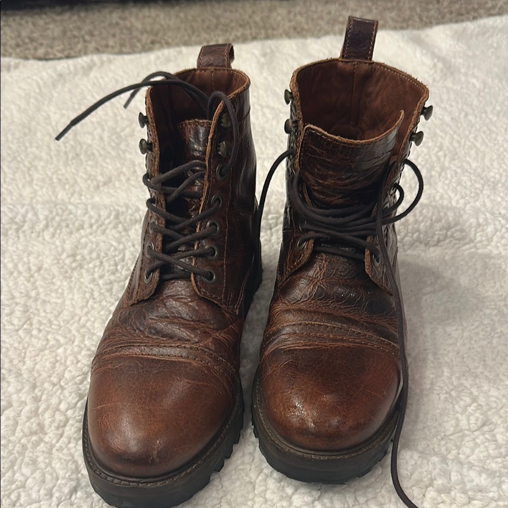 Brown Leather Ankle Boots with Lace-Up Design